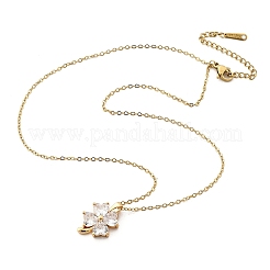 Латунный микропаве кубический цирконий четырехлистный клевер кулон ожерелья для женщин NJEW-S448-02G