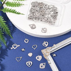 60 шт. 10 стиля 201 нержавеющая сталь подвески в виде открытого сердца&nbsp;STAS-FS0001-92