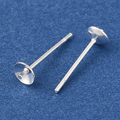 真鍮スタッドイヤリングを見つける  鉛フリー＆カドミウムフリー  ラウンド  925銀メッキ  13.5x4mm  ピン：12x1mm&nbsp;KK-K383-01B-S