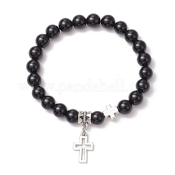 Браслеты из натуральных круглых бусин обсидиана BJEW-JB11599-01