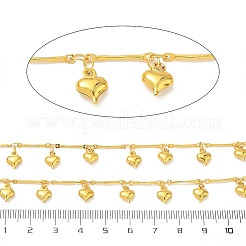 ラックメッキ304ステンレス鋼リンクバーチェーン  ハートチャーム付き  ハンダ付け  スプールで  ゴールドカラー  14x2x1mm  約16.40フィート（5m）/ロール&nbsp;CHS-N009-02G