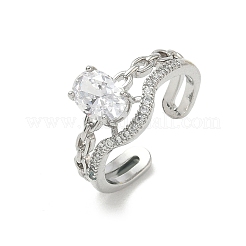 Anelli aperti con polsino in ottone micro pavé di zirconi cubici per donna&nbsp;RJEW-C163-23P