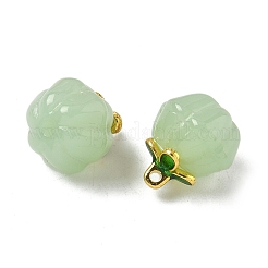 ガラスチャーム  カボチャ  黄金の合金エナメルパーツと  ダークシーグリーン  14.5x13mm  穴：1.5mm&nbsp;GLAA-P072-04G-06