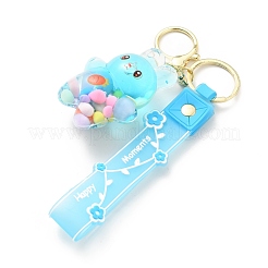 かわいい漫画のウサギのキーホルダー  フローティングクリエイティブリキッド入りアクリルキーチェーン  合金パーツ  22.5cm&nbsp;KEYC-G052-03LG