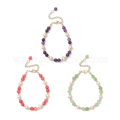 Регулируемые браслеты из бусин натурального кварца и пресноводного жемчуга&nbsp;BJEW-JB13031