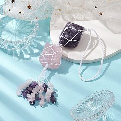 Самородки из необработанного натурального аметиста и розового кварца в виде мешочка с подвесками&nbsp;HJEW-JM01926-01