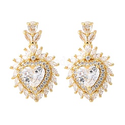 Серьги-гвоздики в форме сердца из латуни с микропаве из прозрачных кубических цирконий EJEW-D346-08G