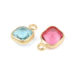 真鍮製ガラスチャーム  スクエアチャーム  多面カット  ミックスカラー  9.5x6.5x3.5mm  穴：1.8mm&nbsp;GL-CBABDD8-08G