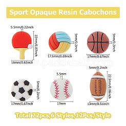 72 шт. 6 стиля спортивных непрозрачных смоляных кабошонов&nbsp;CRES-HS0001-01