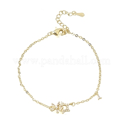 Bracelets en laiton pavés de zirconiums cubiques transparents en forme de fleur et d'étoile&nbsp;KK-CBAED06-03G