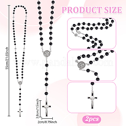 2 шт. кулон из цинкового сплава с крестом Иисуса и черным акриловым жемчугом&nbsp;NJEW-GO0001-05