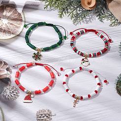 4 ensemble de bracelets réglables faits à la main en argile polymère heishi tressés&nbsp;BJEW-JB10966