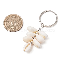 Натуральные бусины из ракушек каури с железными разъемными кольцами для ключей и латунными бусинами&nbsp;KEYC-JKC01210