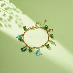 Bracciale con ciondolo in lega smaltata e perle di vetro con catene in acciaio inossidabile 304 per donna&nbsp;BJEW-JB08707-05
