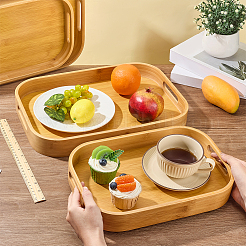 竹製サービングトレイ 2種類 4個  朝食を提供するため  前菜  チーズ  お茶  コーヒー  長方形  ゴールデンロッド  331~399x224~283x49mm  2個/スタイル&nbsp;AJEW-WA0002-11
