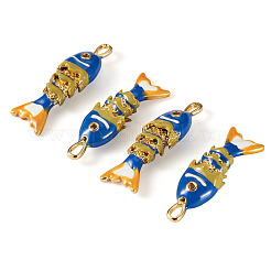 ラックメッキ真鍮チャーム  キュービックジルコニアエナメル  魚のチャーム  長持ちメッキ  鉛フリー＆カドミウムフリー  18KGP本金メッキ  ダークブルー  26.5x8x6mm  穴：2.5x1.5mm  4pc&nbsp;KK-TA0008-56B-02