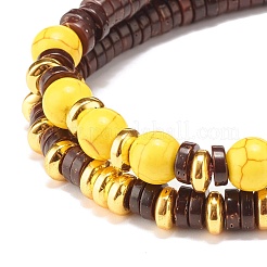 2 pièces 2 styles turquoise synthétique (teint) et ensembles de bracelets extensibles en noix de coco naturelle&nbsp;BJEW-JB07627