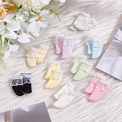 18 пара коротких носков из двухцветной ткани с кружевом для кукол AJEW-GO0001-92