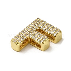 真鍮ビーズ  カドミウムフリー＆鉛フリー  クリアキュービックジルコニア  文字F  20.5x15.5x5.5mm  穴：4.5x2.5mm&nbsp;KK-D098-04F-G