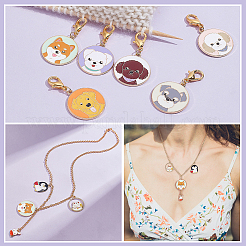 Плоские круглые из сплава эмали с подвеской в виде собаки с замком маркеры петель HJEW-AB00002