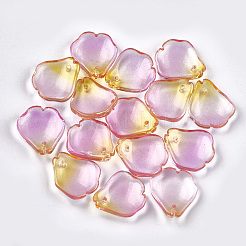 塗装ガラスペンダントスプレー  グリッターパウダー付き  花弁  ミックスカラー  16x14~14.5x3.5mm  穴：1mm&nbsp;GGLA-S040-02-M