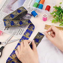 エスニック風刺繍ポリエステルリボン  葉の模様  モーブ  1-3/8インチ（34mm）  約7.66ヤード（7m）/ロール&nbsp;OCOR-WH0067-74H