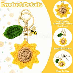 Porte-clés tournesol crocheté à la main et abeille émaillée.&nbsp;KEYC-YW00305