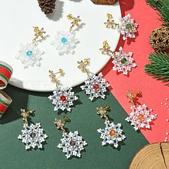 Pendientes colgantes trenzados con semillas de vidrio y copos de nieve navideños&nbsp;EJEW-MZ00233