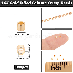 真鍮クリンプビーズ3袋  長持ちメッキ  コラム  本金14KGFゴールドフィルド  1.3x1.3mm  穴：0.5mm&nbsp;KK-BBC0026-10C
