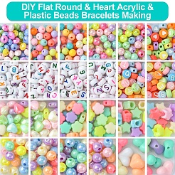 Наборы для изготовления браслетов из плоских круглых и сердечек из акриловых и пластиковых бусин своими руками DIY-FS0006-41