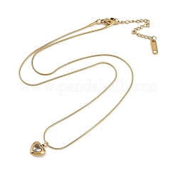 PVD вакуумное покрытие 304 нержавеющая сталь кубический цирконий кулон в форме сердца круглая цепочка-змейка ожерелья для женщин&nbsp;NJEW-Z044-08G