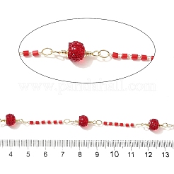 Латунные шестиугольные колонны со стеклянными бусинами и круглыми бусинами из смолы&nbsp;CHC-G026-01D