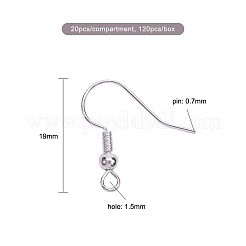 真鍮のピアスフック  水平ループ付き  ビーズで  ニッケルフリー  銀色のメッキ  19x1.5mm  21ゲージ  ピン：0.7mm  約120個/箱&nbsp;KK-YW0001-08B-NF