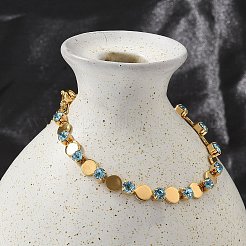 女性用304ステンレススチールラインストーンカップチェーンブレスレット  フラットラウンド  イオンプレーティング（ip）  ゴールドカラー  7-1/4インチ（18.5cm）&nbsp;BJEW-F488-26D-G