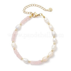Браслеты для женщин из натурального розового кварца и культивированного пресноводного жемчуга&nbsp;BJEW-JB13249-03