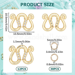 12 шт. латунные застежки с S-образным крючком и микропаве из прозрачного кубического циркония KK-SC0003-42