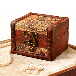 Quadratische Aufbewahrungsboxen für Schmucksets aus Holz im Retro-Stil mit Verschlüssen&nbsp;CON-CL0001-13B
