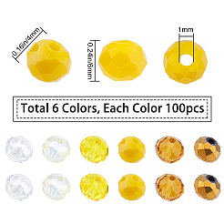 電気メッキガラスビーズ連売り  多面カット  ロンデル  きいろ  6x4~5mm  穴：1~1.5mm  600個/箱&nbsp;GLAA-SC0001-19