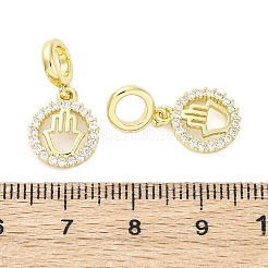 Кольцо из латуни с микропаве из кубических цирконий и подвесками в виде руки хамсы в европейском стиле KK-D325-08G