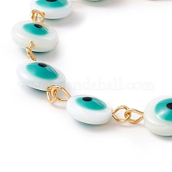 Pulsera de cadena plana redonda con eslabones de mal de ojo y esmalte&nbsp;BJEW-C015-20G-03