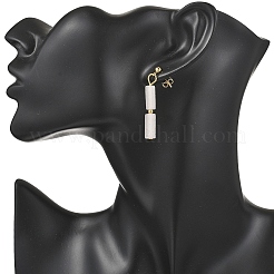 Прямоугольные серьги-гвоздики из натурального белого нефрита из латуни&nbsp;EJEW-JE06768