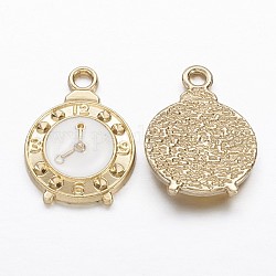 Colgantes de esmalte de aleación, reloj, dorado, 18.5x13.5x2.5mm, agujero: 2 mm