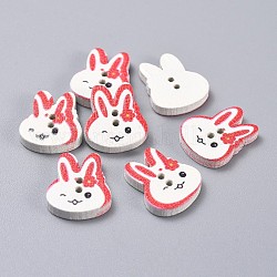 Jolis boutons de lapin, Boutons en bois, tête de lapin avec fleur, colorées, Longueur 16mm,  largeur de 13 mm