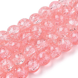Spray Painted Crackle Glass Beads Strands, Round, Salmon, 8mm, Hole: 1.3~1.6mm, about 100pcs/strand, 31.4 inch
