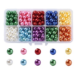 Perles acryliques de perles d'imitation, teinte, ronde, couleur mixte, 8x7.5mm, Trou: 2mm, 10 couleurs, 30 pcs / couleur, 300 pcs / boîte