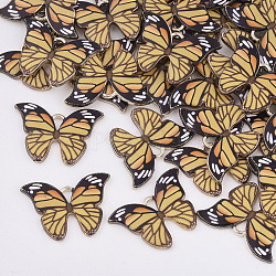Printed Alloy Pendants, with Enamel, Butterfly, Light Gold, Goldenrod, 15.5x22x2mm, Hole: 1.8mm