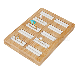 HOBBIESAY 1Pc 10 Slots Jewelry Display Stand White Protective Finger Ring Tray Luxurious Interior Earrings Organizer Rectangle Bamboo Bracelet Storage Holder for Home Organization
