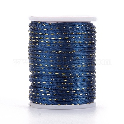 Cordón de poliéster, Con cordón metálico dorado, cuerda de anudar chino, azul marino, 1.5mm, alrededor de 4.37 yarda (4 m) / rollo
