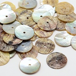 Cuentas redondas planas de concha de akoya natural, Madre perla cuentas de concha, bronceado, 15x1mm, agujero: 1 mm, aproximamente 2880 unidades / bolsa