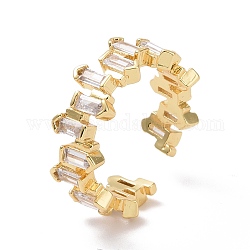 Прямоугольное открытое кольцо-манжета из прозрачного кубического циркония, украшения из латуни для женщин, без кадмия и без свинца, реальный 18k позолоченный, размер США 5 1/2 (16.1 мм)